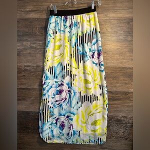 Worthington Yellow and Blue Floral Pleated Maxi Skirt Casual